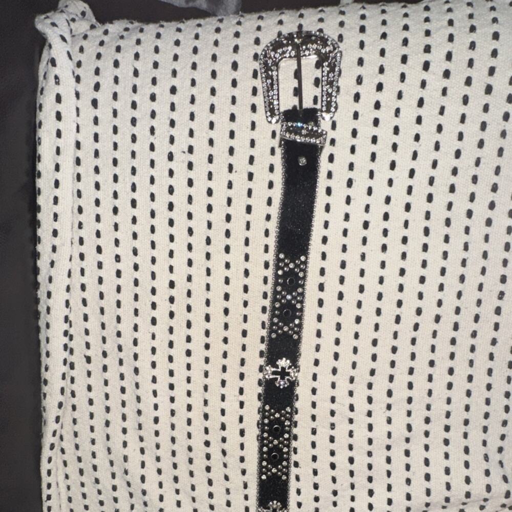 TS Black Rhinestone Wide Adjustable Western Bling Belt Studded Buckle Women L